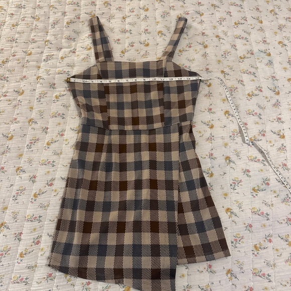 Forever 21 Plaid Gingham Asymmetrical Sleeveless Romper Dress Brown Blue Tan - Picture 4 of 8